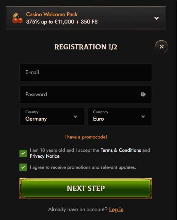 Crusado Casino registration